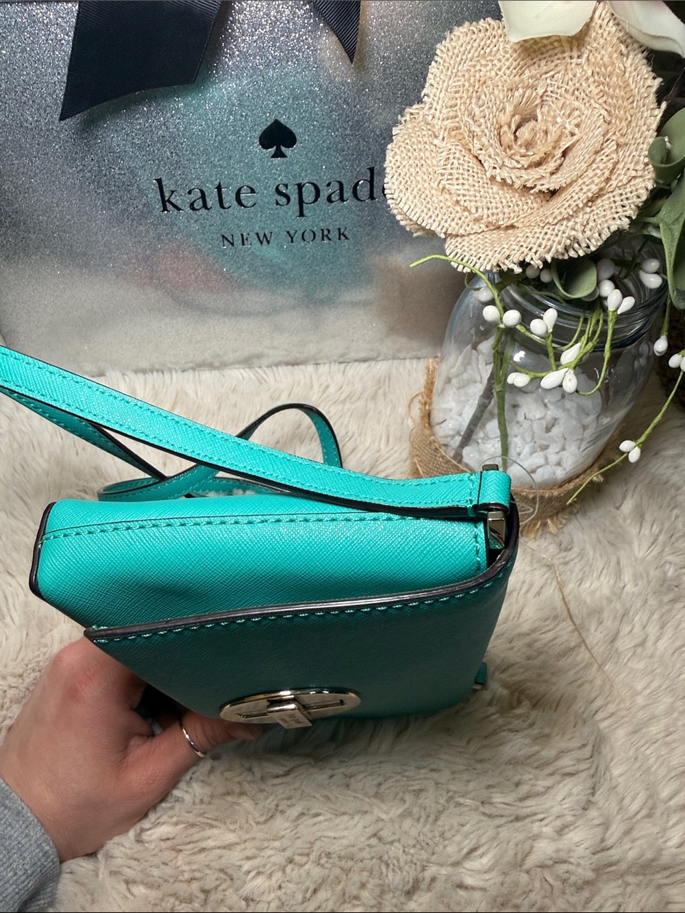 ✨ Kate Spade Sally Newbury Lane turquoise saffiano leather crossbody bag✨ - Picture 9 of 13